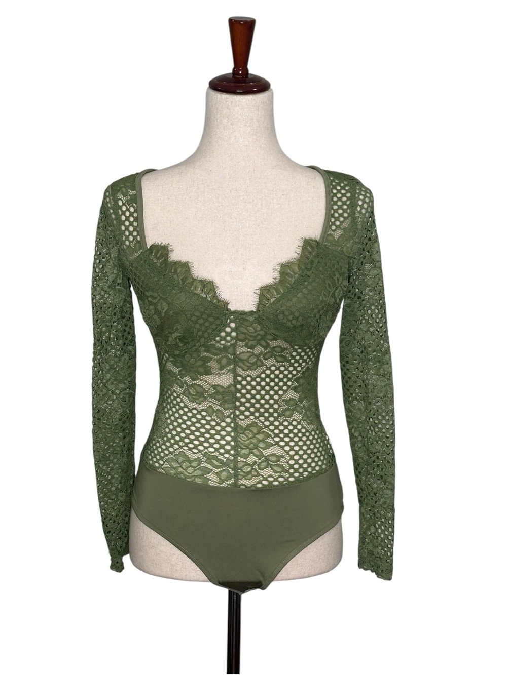 Chicme Olive/Sage green Lace Long Sleeve Bodysuit. Rave. Romantic. Feminine. S